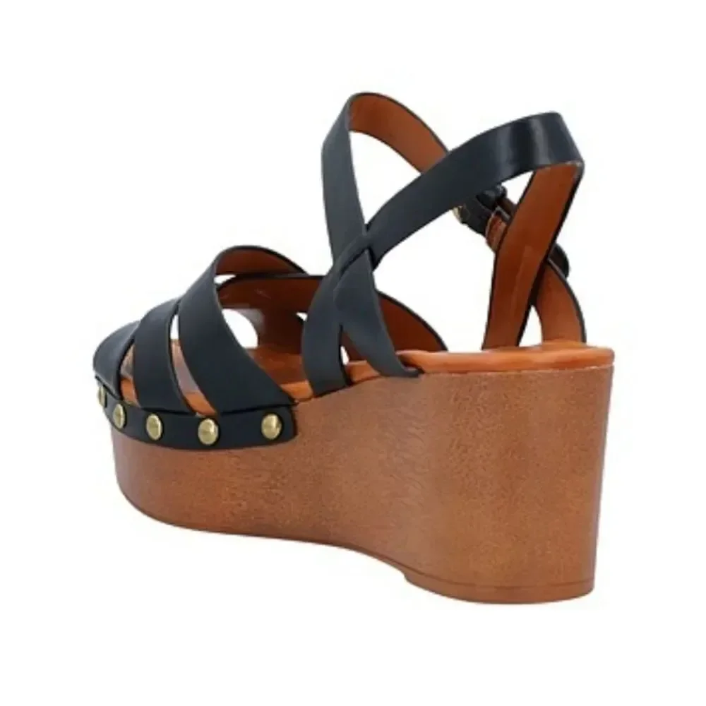CITYCLASSIFIED ANKLE STRAP ADJUSTABLE BUCK CRISSCROSS OPEN TOE WEDGE SANDAL